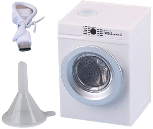 Mini Washer Machine, Rechargeable 1:12 Scale Dollhouse Furniture with Openable Lid & Drain Pipe, Realistic Mini House Washer for Micro Landscape Decoration Toy Washing Machine