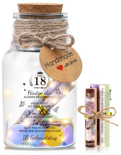 18. Geburtstag Mädchen Junge,LED Flaschenlicht mit Korken,Geldgeschenke Geburtstag 18,Geschenke Zum 18 Mädchen Junge,Geschenkideen Geburtstagsgeschenk(18)