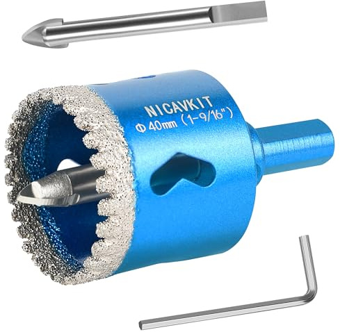 NICAVKIT Scie Cloche Diamantée 40mm avec Foret Guidage de Centrage, Professionnelle Foret Trépan Diamanté Denté Brasé pour Carrelage, Porcelaine, Verre, Marbre et Céramique