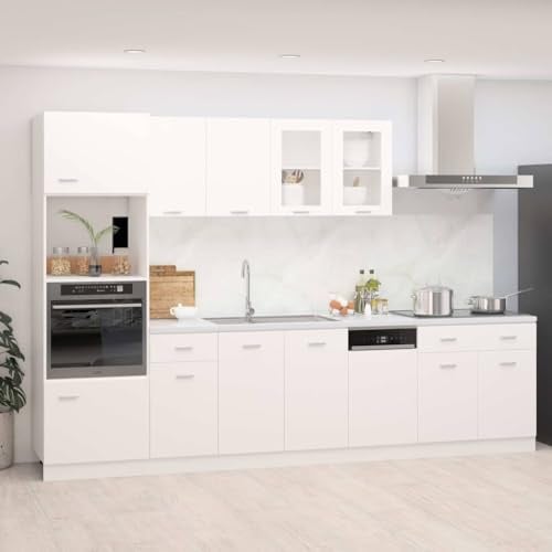 ACAGALA Set de 7 armarios de cocina, bloque de cocina ajustable - EXPANDIBLE - cocina empotrada, madera de fibra, cocina completa, sin encimera, armario de cocina, armario suspendido