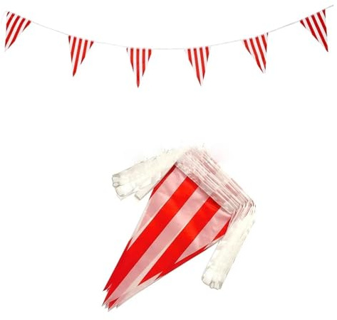 Bandierine Colorate 1/2Strins Carnival Circus Bunting Banner 32,8 piedi bandiera triangolare a strisce rosse e bianche for festa di compleanno(1String)