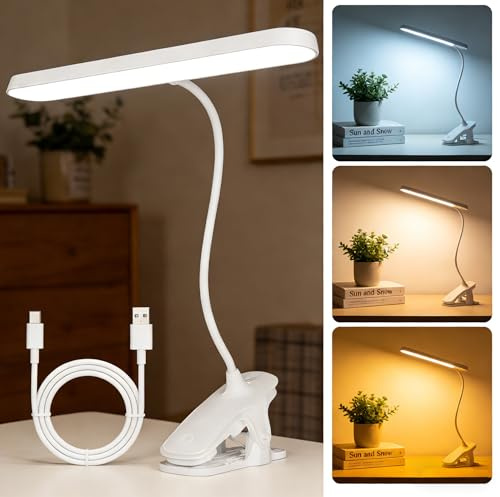 FunceTends LED Desk Lamp & Clip on Reading Light with USB Charging Ports, Desk Lamp Dimmable LED Table Lamp with 3 Color Temps 10 Brightness Levels for Studying Working Reading Office Bedside
