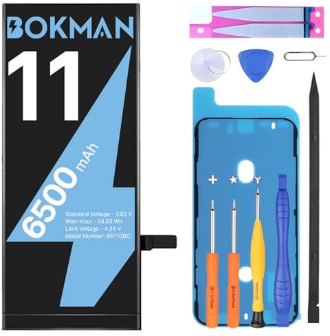 bokman Batteria per iPhone 11 6500mAh, Batteria Interna di Ricambio ad Alta Capacità con Kit di Riparazione, Strumenti e Strisce Adesive, Compatibile A2111 A2221 A2223
