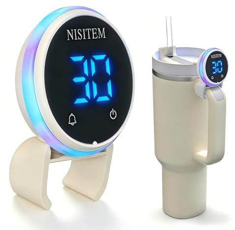 NISITEM Drink Water Reminder for Stanley Cup 2.0 30oz 40oz – Water Bottle Reminder to Drink, Hydration Tracker Timer Clip, Smart Water Reminder Device, LED Beep Alert, USB-C Stanley Accessory