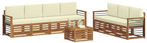 vidaXL Sofagarnituren 8 pcs Natur und Creme Massivholz Akazie, Moderne Garten-Sofa-Ecke, Bequeme Sitzgruppe für Terrasse, langlebig und stylisch