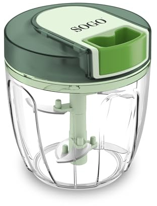 Picadora Manual con Cuerda 900 ml – Trituradora de Alimentos con Cuchillas de Acero Inoxidable, Picador de Verduras y Frutas, Mini Procesador Manual Compacto, Libre de BPA (900 ml.)