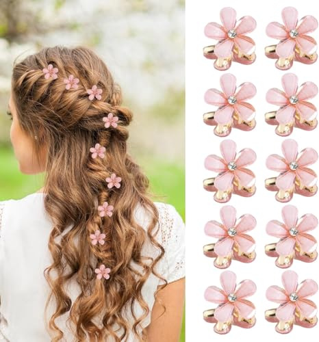 10 Pcs Kleine Blumen Haarklammern Set,Hawaii Blumenklammer Hair Claw Clip,Blumen Haarspange Krallenclip Für Dünnes Dickes Lockiges Haar,Für Frauen Mädchen & Strand Pool Party,Rosa