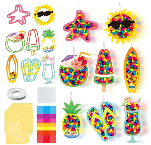 16-Teiliges Set Fensterbilder Basteln Kinder Sommer, Papierbastelsets, Kreatives Home Window Color, Sommergeeignetes DIY Fensterkunst Bastelset, Mit Bunten Sommermotiven Wie Eis Und Kleiner Sonne