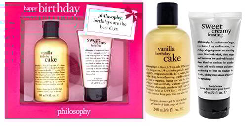 Philosophy Happy Birthday For Women 2 Pc Kit 8oz Vanilla Birthday Cake Shampoo Shower Gel and Bubble Bath, 2oz Sweet Creamy Frosting Body Lotion