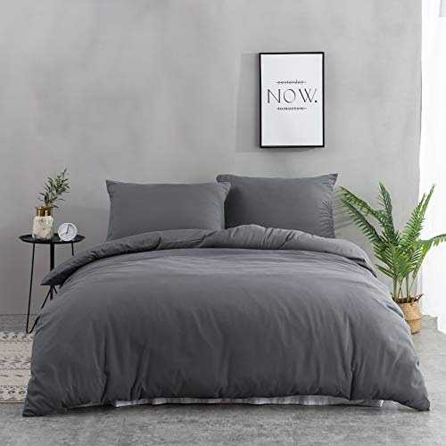 MOHAP Parure de Lit 4 Pièces Housse de Couette 220x240cm + Drap Housse 160x200cm avec 2 taies d'oreillers 65x65cm Gris pour 2 Personnes Parure 120 Fils/cm² en Microfibre