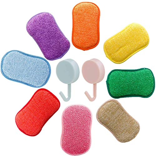 YOULIKE Antibacterial Microfiber Kitchen Scouring Pads - Double Side Sponges Scourer Non Odor Dish Scrubber Brush for Non Stick Pans Pots - Pack of 5 Random Colors