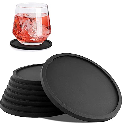 Juego de 8 Posavasos,Negro Redondo Posavasos de Silicona para Bebidas, Resistente al Agua y al Calor,Antideslizante para Taza de Café,protección de Todas Las Superficies de la Mesa