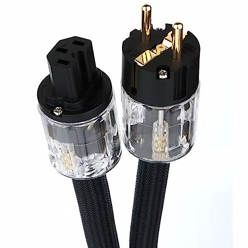 Monosaudio High End Netzkabel, 2M Audiophil Stromkabel OFC Kupferabschirmung, 2 polig AC HiFi Kaltgerätekabel, φ17mm Euro Schukostecker+IEC C15 für DVD/Verstärker/Decoder/Subwoofer/AMP