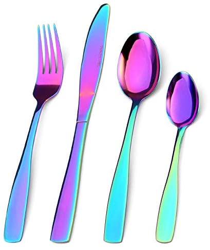 Mirror Rainbow Cutlery Set, Bettlife Tableware Set Stainless Steel Flatware Silverware Set with Knife and Fork Set, Service for 8, Dishwasher Safe, Easy Clean & Hold (Mirror Rainbow, 32 P)