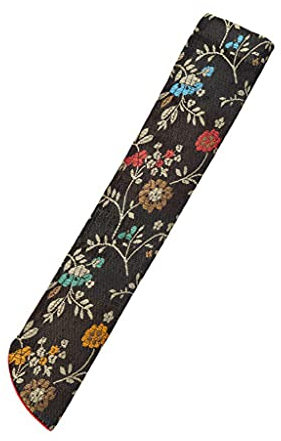 PHILSP Fan Protector Hand Fan Cover Bag Vintage Embroidery Floral Handheld Folding Fan Sleeve Pouch Black