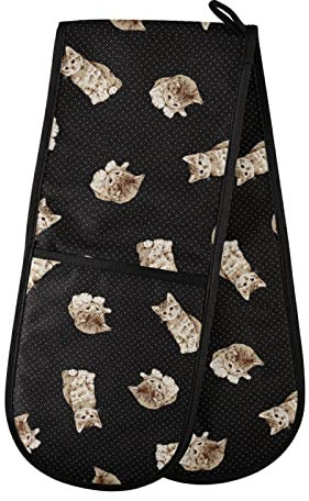 Moyyo Oven Glove Cats Black Double Oven Glove Heat Resistant Kitchen Oven Mitt with Soft Quilted Cotton Lining Filling Pot Holders for Basking Cooking Pizza Microwave
