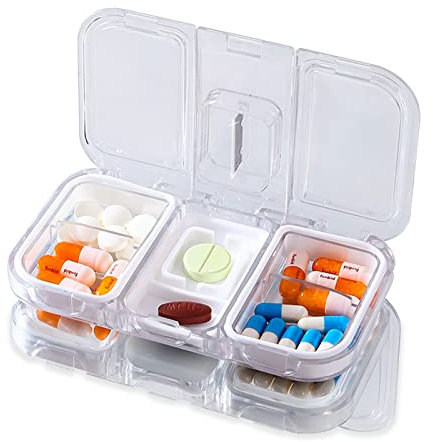 Tablettenbox 4 fächer,Reisen Pillendose,Pillendose mit tablettenteiler (Weiß)