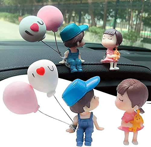 Gokame Auto Dekoration Niedliche Cartoon Paare Action Figur Figuren Ballon Ornament, Auto-Dekoration, süße Cartoon-Paare, Action-Figur, Ballon-Ornament, küssende deko Figuren (Pink)