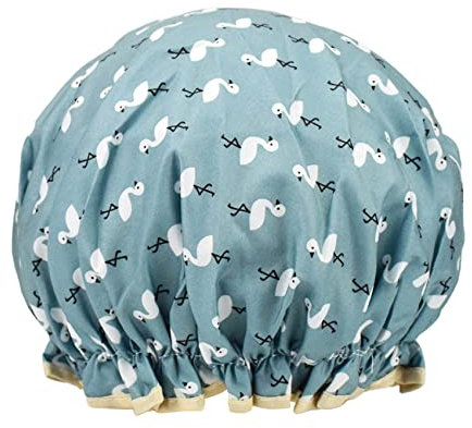 1 Pack Shower Cap for Women, Oil-proof Caps, Double Layers Waterproof Reusable Bath Caps With Ruffled Edge Covering for Girls, Women, Ladies, Kids (Blue Bird)