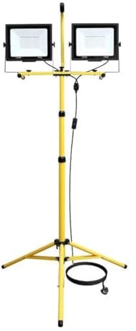 RIGIDON 200W Tripod Stand LED Work Light, Twin 100W Floodlight, Flexible Portable Job Site Light, 20000LM 175V to 265V Outdoor Indoor worklight for Workshop, Garage, Construction, Basement, IP65 6000K