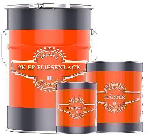 BEKATEQ 2K Fliesenlack für Boden- und Wandfliesen, 2,5kg Weiss seidenglänzend, außen & innen - geruchsarm, entlüftet, wasserfest, schnelltrocknend, hochdeckend - Für Küche, Bad, Garage BK-721F