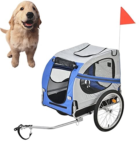 PJDDP Hundefahrradanhänger Haustierwagen Fahrradwagen Frachtträgeraufsatz für Reisen mit 2 großen Rädern für kleine und große Hunde,Blau