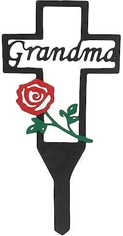 Yardwe Grabmarker aus Metall, Kreuz, Grab, Blumen, Oma, Gedenkpfahl, Trauergrab, für Friedhofsdekorationen