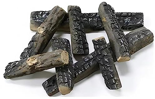 ukiyo Juego de 8 troncos de cerámica de madera decorativa para bioetanol o gas, resistentes al calor