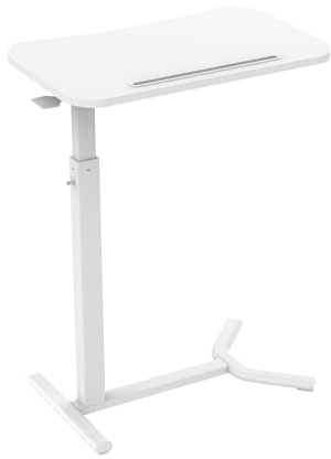 ESMART EAS-121WW 60 x 38 cm Weiß - Mobiler stufenlos pneumatisch höhenverstellbarer Beistelltisch 66-106 cm für Couch, Bett, Kinderzimmer und Homeoffice