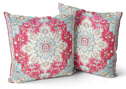 Snylcce 2er Set Boho Kissenbezüge Dekokissen 45 x 45 Samt Soft Kissenbezug Böhmischer Retro Ethno Dekorative Kissenhülle Zierkissenbezüge für Sofa Schlafzimmer Wohnzimmer Zuhause Dekoration Rose