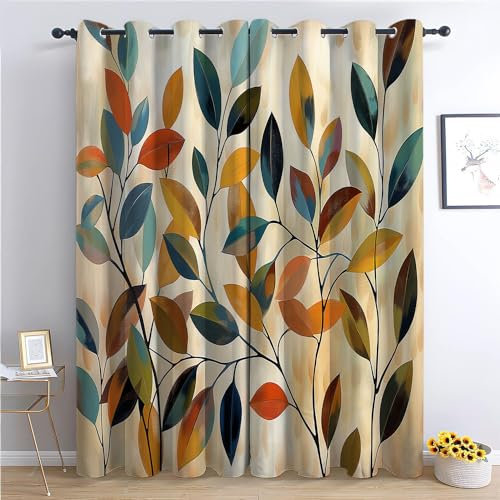 CozyRest Blickdichte Gardinen Bunte Blätter in Aquarell Verdunkelungsvorhang - Lichtundurchlässige Vorhang mit Ösen für Schlafzimmer Geräuschreduzierung 230 x 117 cm, 2er Set