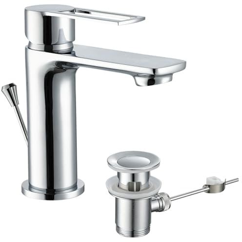 Robinet de salle de bain avec tirette, mitigeur monocommande avec bonde, mitigeur monocommande chromé pour salle de bain