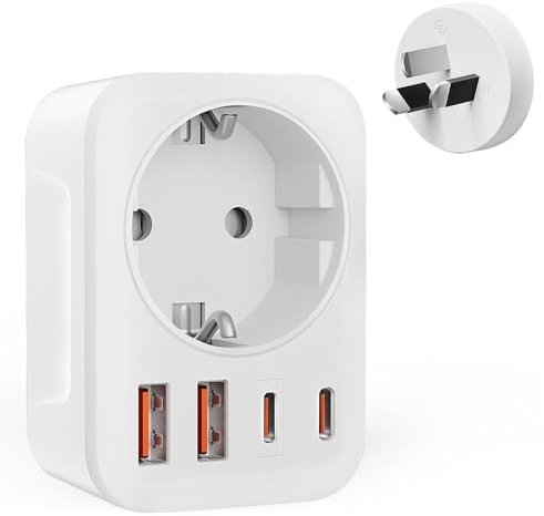 Clomnpe Adattatore da Viaggio Australiano, 5 in 1 Adattatori Australia con 2 USB A e 2 USB C, Adattatore da Spina Europea a Spina Australiana di Tipo I, per Australia, Nuova Zelanda, Argentina, Cina