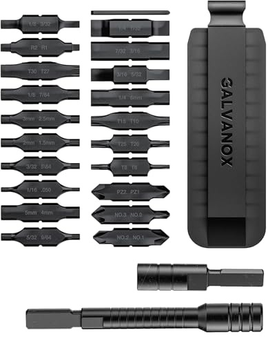 Galvanox 23 st tillbehörsset, kompatibel med Leatherman multiverktyg [59HRC] härdad dubbelsidig 21-bitssats med drivrutinsförlängare, hexadapter och mantelhållare (svart)