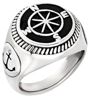 Breil, Collezione Emblems, Anello Uomo in Acciaio, Anello con Incisione Rosa dei Venti e Ancora Incisa, Misura 29, Idea Regalo Uomo