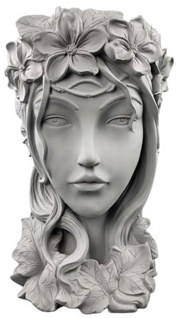 GMMH Schwere Gartenfigur Fee, Gartenstatue mit Blumentopf Vogeltränke (630-19) Skulptur Steinfigur Steinbüste Dekofigur Griechische Statue aus Steinguss für Außenbereich, Wetterfest Gartendeko