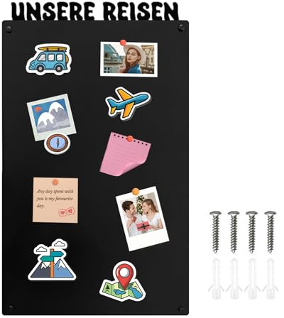 Magnettafel Schwarz 80x50cm,Metall Magnetische Pinnwand,Große Magnetboard,Magnetwand,Wandmontage,für Wohnzimmer,Flur Büro,Tafel für Magnete Notizen und Fotos (UNSERE REISEN)