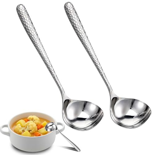 2 Pcs Deep Soup Spoons 7.87 Stainless Steel Soup Spoons | Large Round Soup-Spoon for Cereal Bouillon Milk Soup and Dinner Guests (Dishwasher Safe)