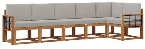 vidaXL Outdoor-Sofagarnitur mit Kissen 6 pcs Natürlich und Hellgrau, Modernes Garten-Sofa, Langlebiges Outdoor-Sofa-Set, Lounge-Möbel für die Terrasse, Bequeme Sitzgelegenheiten