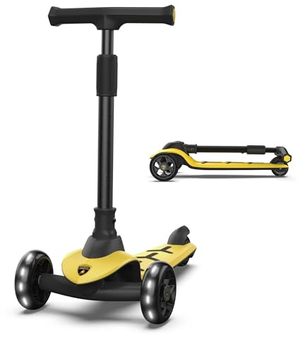 Lamborghini Kinder Roller Scooter ab 3 Jahren bis 50 kg - Tretroller mit 2 Lenkmodi, Leichter Aluminiumrahmen, PU-Leuchträdern, Hinterbremse, faltbar & höhenverstellbar