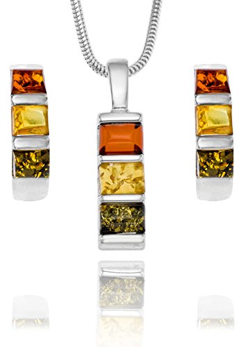 Copal Damen Schmuckset Aus Sterling-Silber Mit Mehrfarbigen Bernsteinanhängern
