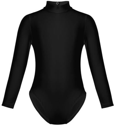 Freebily Girls Turtle Neck Long Sleeve Stretch Leotard for Gymnastics Ballet Dance Sports Tops Black 11-12 Years