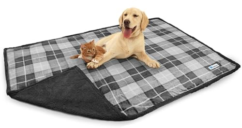 PetAmi wasserdichte Hundedecke für Couch, Sofa | wasserdichte graue Sherpa Haustierdecke für große Hunde und Welpen | super weiches waschbares MikrofaserFleece | wendbares KaroDesign | 60 x 40