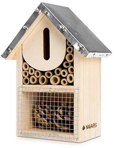 Navaris Insektenhotel aus Holz - versch. Größen und Designs - Naturbelassenes Insekten Hotel für Verschiedene Fluginsekten