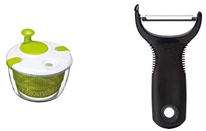 Kitchen Craft Healthy Eating Large Salad Spinner and Dresser, White/Green, 25 cm & OXO Good Grips Y Peeler
