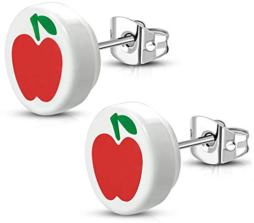 Bungsa Runde Apfel-Ohrstecker aus 316L Edelstahl weiß 10 mm