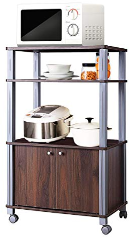 COSTWAY Scaffale da Cucina per Microonde Carrello da Cucina, con Ruote e 2 Ante, Multifunzionale e Movimento Flessibile, 60x40x98 cm (Caffè)