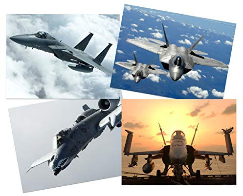 Artery8 Military A-10 Warthog F-15 Eagle F-18 Hornet F-22 Raptor Fighters Navy Wall Art Print Poster Pack of 4 Militär Krieg Adler Kämpfer Marine Wand