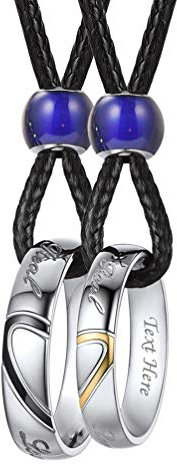 PROSTEEL personalisiert Liebespaar Ketten mit Herz Puzzle Ringe und Perlen, Edelstahl Partnerringe mit schwarz geflochtene Lederkette Real Love Partnerschaft Schmuck Accessoire für Jahrestag