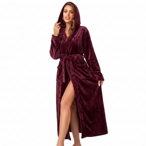 RONGTAI Womens Dressing Gown Fleece Plush Warm Long Hooded Robes